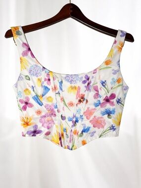 NWT Floral Corset Crop Top Cottagecore Bustier Satin Structured Bodice